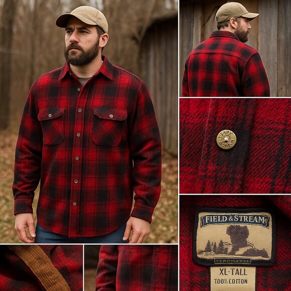 🪶 Field & Stream Heritage Flannel — Red & Black Buffalo Plaid (XL Tall) - Picture 3 of 14